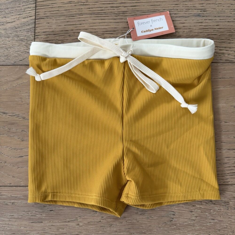 Forever French x Caitlyn Neier Boys 6-7Y Euro Swim Shorts Mustard Yellow NWT